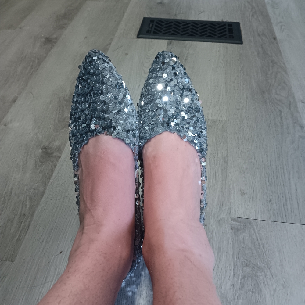 Silver Sequin Pointed Toe Flats